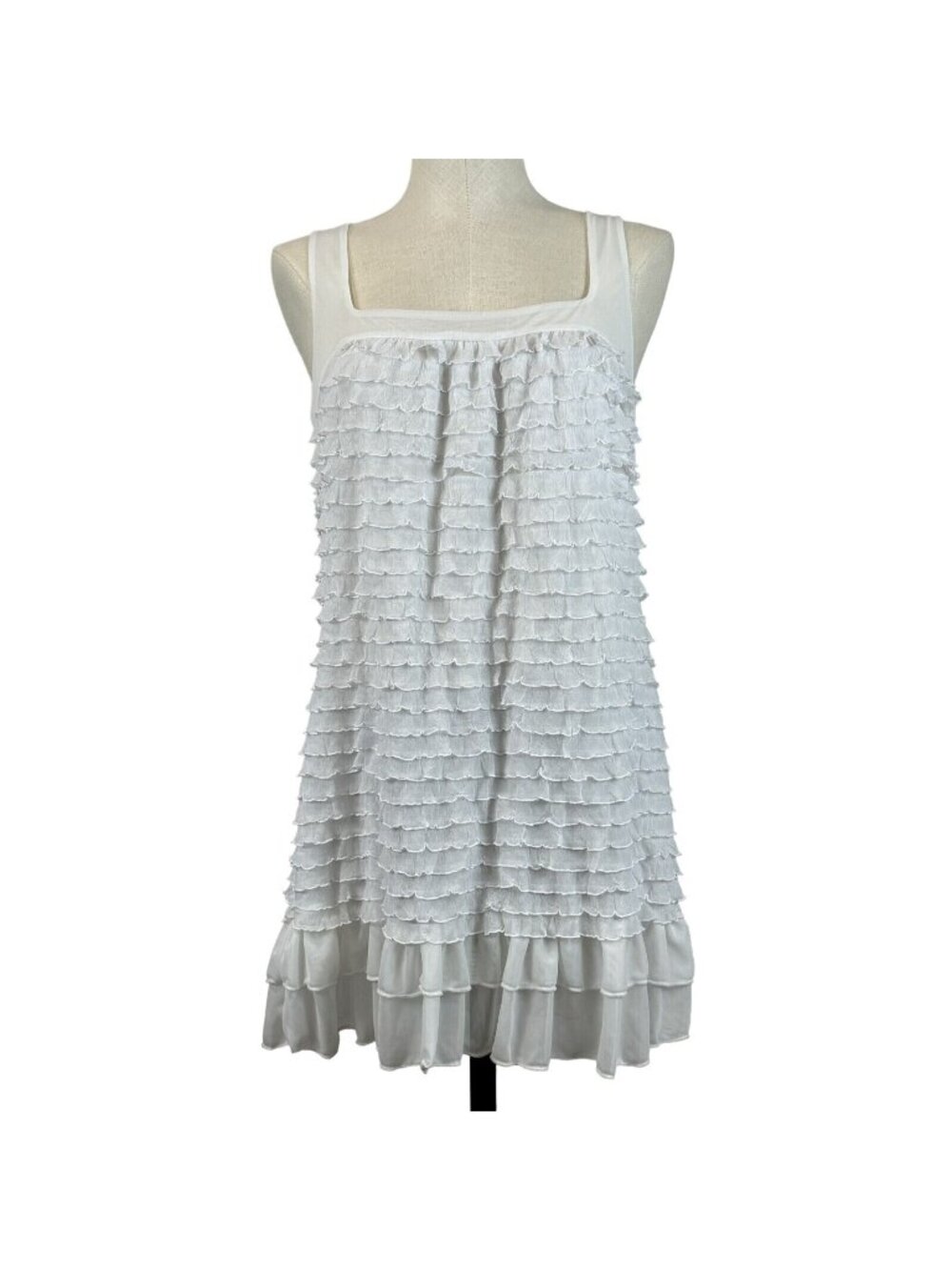 Volume One White Ruffle Sleeveless Mini Dress XL With Open Back Keyhole Y2K NEW